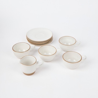 A Vintage Heath Ceramics USA Set Of Four Cups And Saucers + Creamer