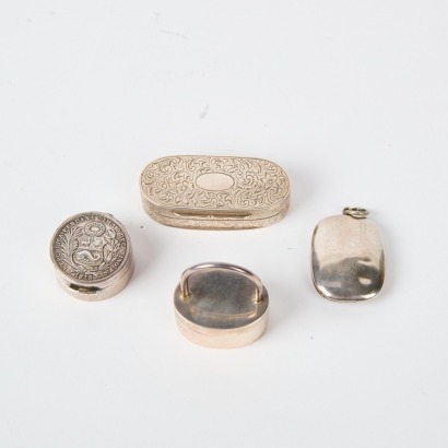 A Set Of Three Sterling Silver Containers and one silver plate