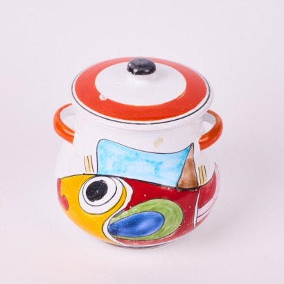 A Hand Painted Nino Parrucca Pottery Lidded Jar