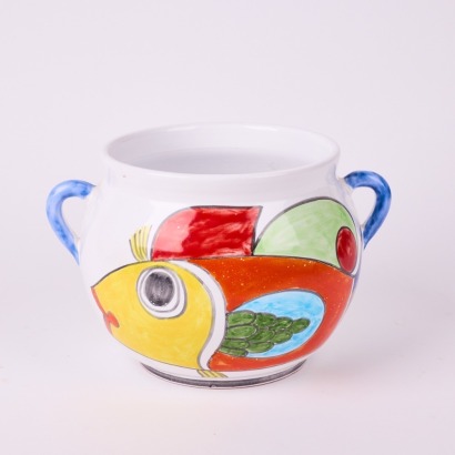 A Hand Painted Nino Parrucca Pottery Lidded Jar