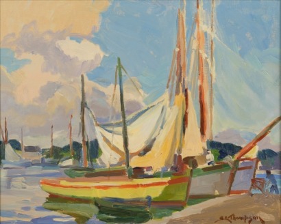 SYDNEY LOUGH THOMPSON Drying Sails, Tunny Boats in Concarneau Harbour