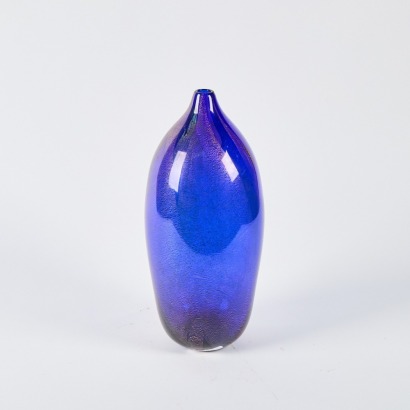 A Large Blue Glass Vase with Gold Inclusions