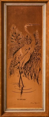 An MCM Copper Etching 'NZ White Heron' by Gary Roberts, c.1973