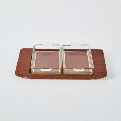 A Mid-Century Modern Frederik Lunning, Denmark - Teak & Glass Condiment Tray
