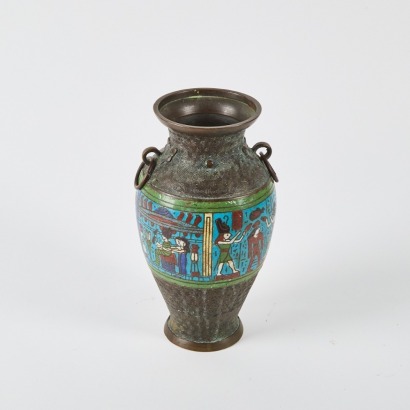 A Japanese Famille Rose Enamelled 'Figures' Handled Vase