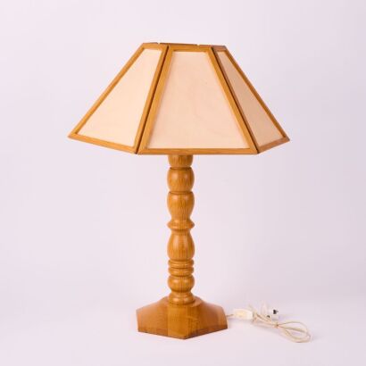 A 1970s Scandinavian Oak Lamp with Collapsible Lamp Shade