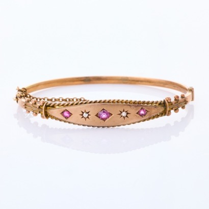 9ct Rose Gold, Victorian, Ruby / Diamond Oval Bangle
