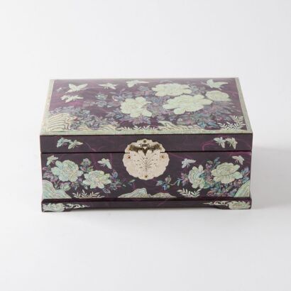 A Korean lacquer Inlaid Flower and Butterfly Jewellery Box