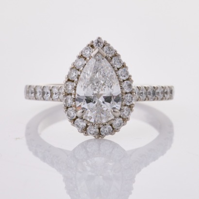 Naveya & Sloane, Platinum, .77ct Pear Shape Diamond / .49ct Diamond Set Ring with Box