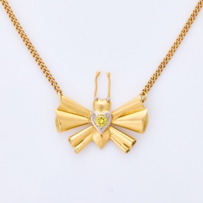 18ct Yellow Gold, .10ct Diamond Set Butterfly Pendant on 40cm, 9ct Yellow Gold, Necklace