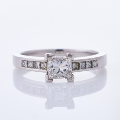 Platinum, Modern, .50ct Princess Cut Centre / .30ct Diamond Ring
