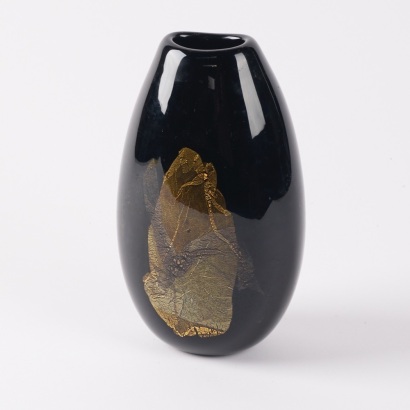 A Garry Nash Ovoid Vase with Silver and Gold Leaf