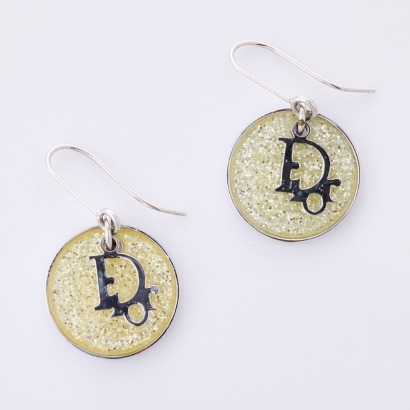 Christian Dior, Round Earrings with Silver Dior Charm