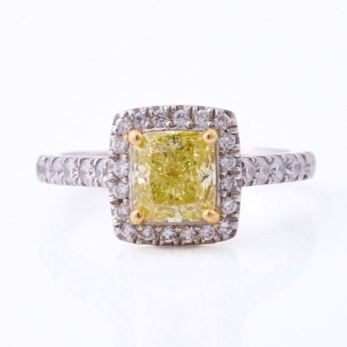 Sutcliffe, Platinum / 18ct Yellow Gold, 1.21ct Fancy Intense Yellow / .44ct Diamond Ring