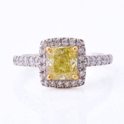 Sutcliffe, Platinum / 18ct Yellow Gold, 1.21ct Fancy Intense Yellow / .44ct Diamond Ring