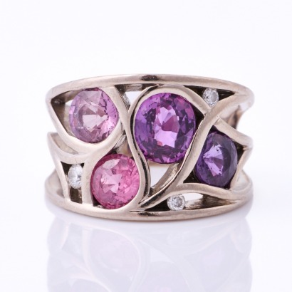 The Village Goldsmith, 18ct White Gold, 'Sargasso; 3.75ct Sapphire / .115ct Diamond Dress Ring