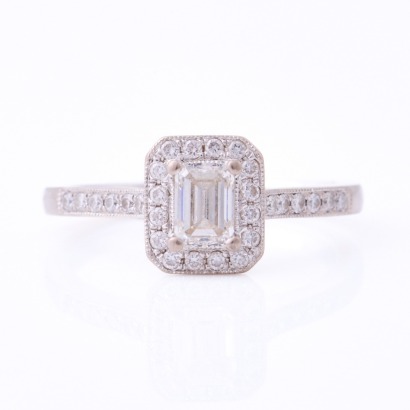 18ct White Gold, .50ct Diamond Ring, with .28ct Diamond Accents