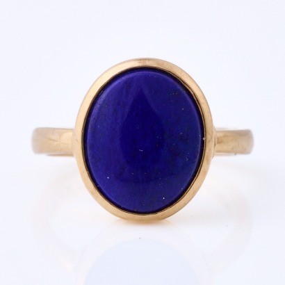 9ct Yellow Gold, Oval Cabochon Cut Lapis Lazuli Ring