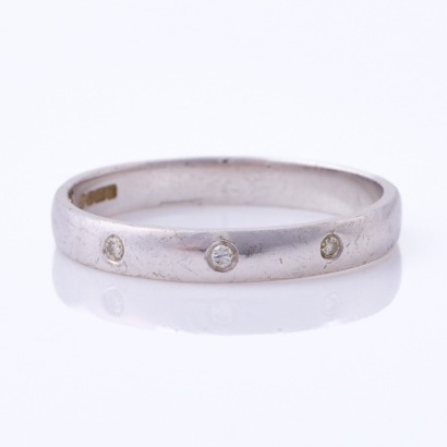 9ct White Gold, .03ct Diamond Set Band, SIze O