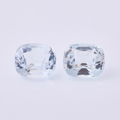 One Pair of 7.50ct, Loose Cushion Cut Very Light Colour Aquamarines