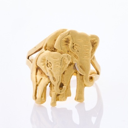 18ct Yellow Gold, Elephant Dress Ring, Size L