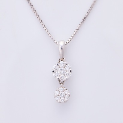18ct White Gold, Modern, .37ct Diamond Pendant on 45cm Box Link Chain