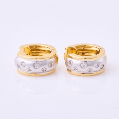 18ct Yellow / White Gold, .20ct Diamond Set Hoop Earrings