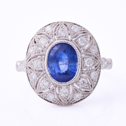 18ct White Gold, 2.20ct Oval Sapphire / .66ct Diamond Ring - Near new