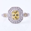 18ct White Gold, Modern, 1.24ct Yellow Sapphire /.31ct Small Sapphire / .21ct Diamond Halo Ring - Near new