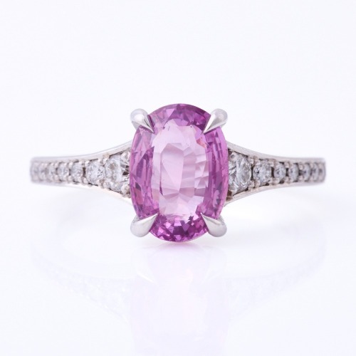 18ct White Gold, 3.14ct Pink Sapphire / .23ct Diamond Set Shoulders Ring - Near new