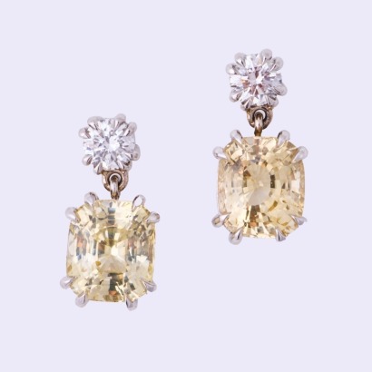 18ct White Gold, 6.48ct Yellow Sapphire / .62ct Diamond Earrings - Near new
