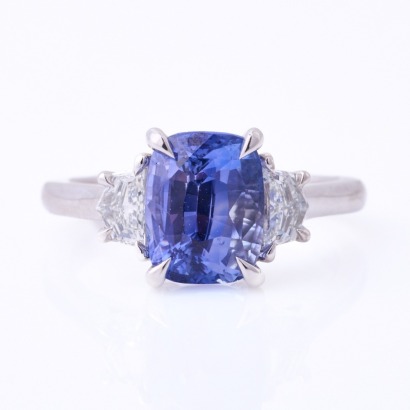 18ct White Gold, 3.98ct Violet Blue Sapphire /.41ct Diamond Ring - Near new