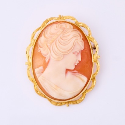 18ct Yellow Gold, Shell Cameo Brooch / Pendant