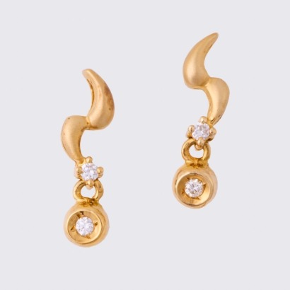 14ct Yellow Gold, .04ct Diamond Set Drop Earrings