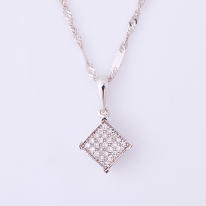 18ct White Gold, 40cm Necklace, with .12ct Diamond Set Pendant