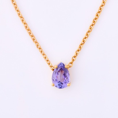 18ct Yellow Gold, Tanzanite Slider Pendant on 9ct Yellow Gold, 44cm Chain