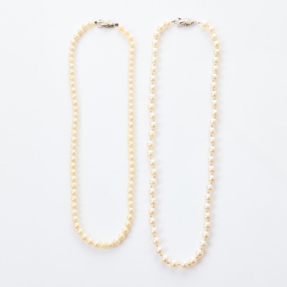Two, 40cm / 44cm White Pearl Strands