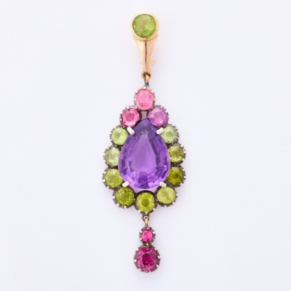 9ct Yellow / White Gold, Multi Stone Enhancer Pendant, (Clip broken)
