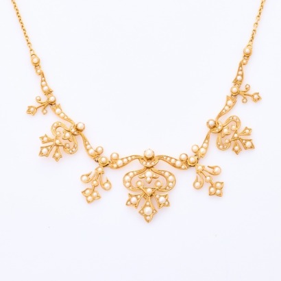 15ct Yellow Gold, 39cm Seed Pearl Necklace