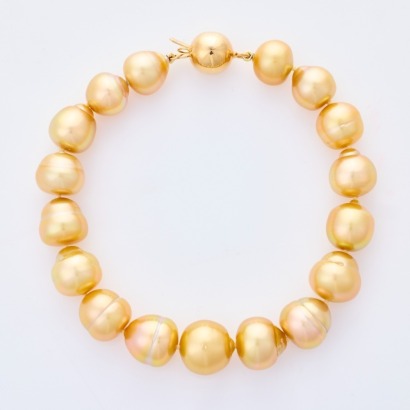 21cm Semi Round / Baroque, 10-12mm Gold Pearl Bracelet with 14ct Yellow Gold Clasp