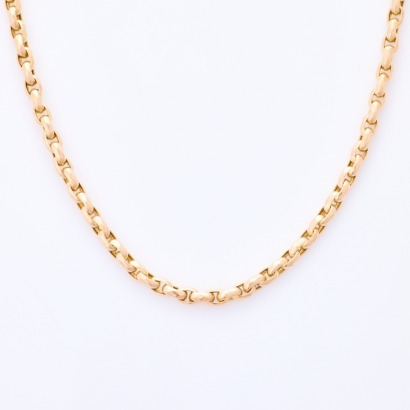 9ct Yellow Gold, 115cm Oval Faceted Chain with Albert Clasp