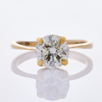 18ct Yellow Gold, Modern, 1.60ct Round Brilliant Cut Diamond Ring