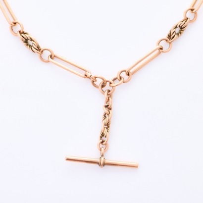 9ct Rose Gold, 46cm Vintage Fob Chain, T bar and Albert Clasps