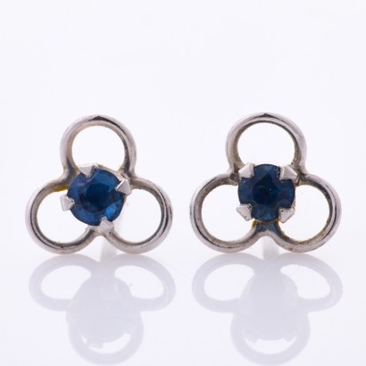 18ct White Gold, 3mm Sapphire Flower Earrings with Silver-tone Butterflies