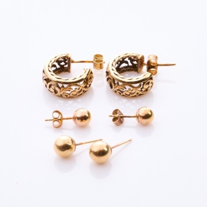 A Collection of Three Pairs of 9ct Yellow Gold Earrings
