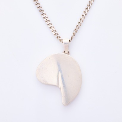 Jens Hansen, NZ Made, Sterling Silver Free Form Pendant on 54cm Silver Chain