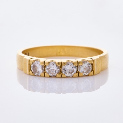 18ct Yellow Gold, Handmade, .50ct Four Stone Diamond Ring