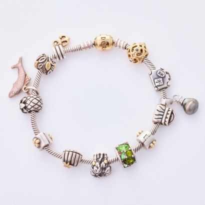 Pandora, Sterling Silver / 14ct Yellow Gold, 19cm Charm Bracelet