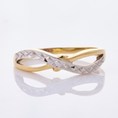 9ct Bi-tone Gold, Cross-over Diamond-Cut Texture Ring