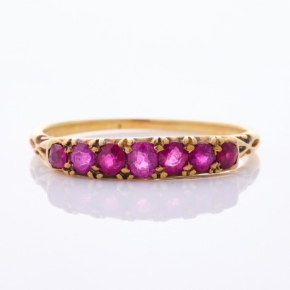 18ct Yellow Gold, Vintage, 2.50mm-3.50mm Seven Stone Ruby Ring